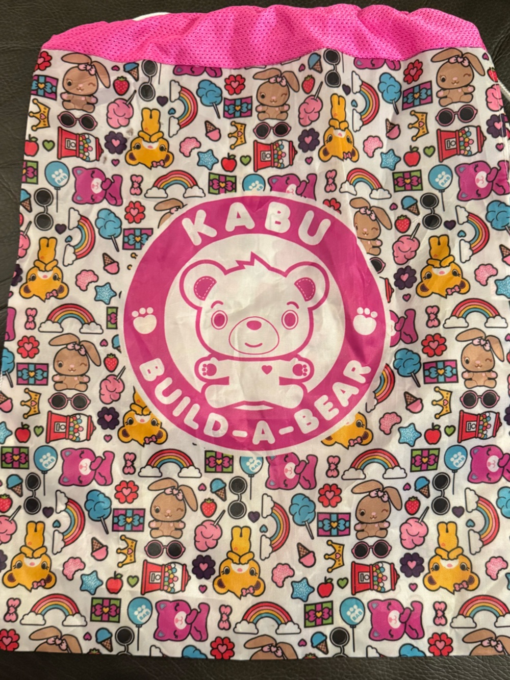 Build-A-Bear Pink and Multicolor Kabu Logo Drawstring backpack tote